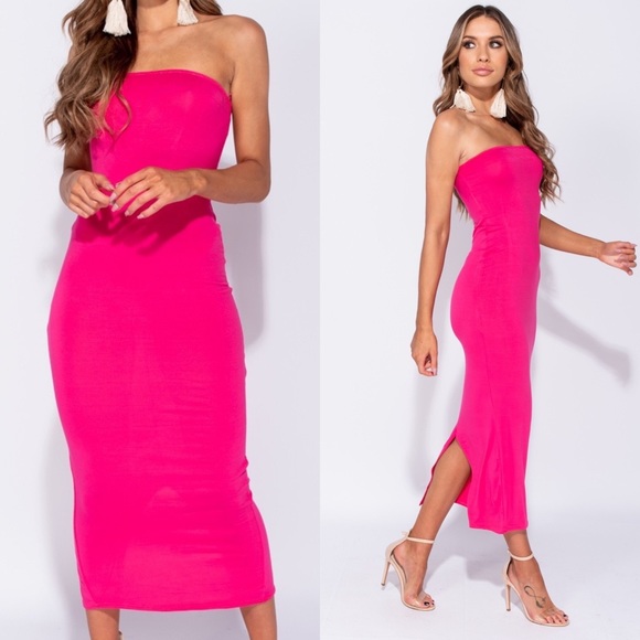 Paris&Pearle Dresses & Skirts - Casey Magenta Strapless Body Con Midi Dress